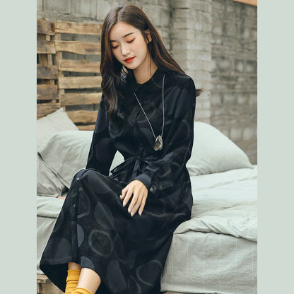 Boutique Black Dotted Jacquard Long Coat Peter Pan Collar Cardigans Waist Coats