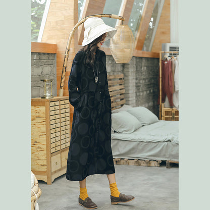 Boutique Black Dotted Jacquard Long Coat Peter Pan Collar Cardigans Waist Coats