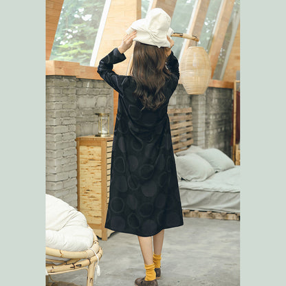Boutique Black Dotted Jacquard Long Coat Peter Pan Collar Cardigans Waist Coats