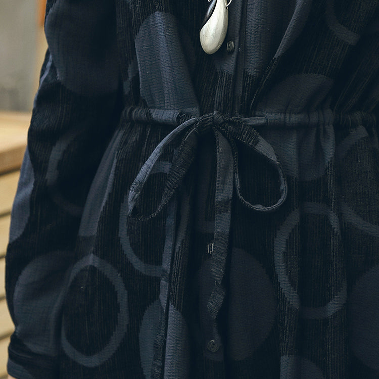 Boutique Black Dotted Jacquard Long Coat Peter Pan Collar Cardigans Waist Coats