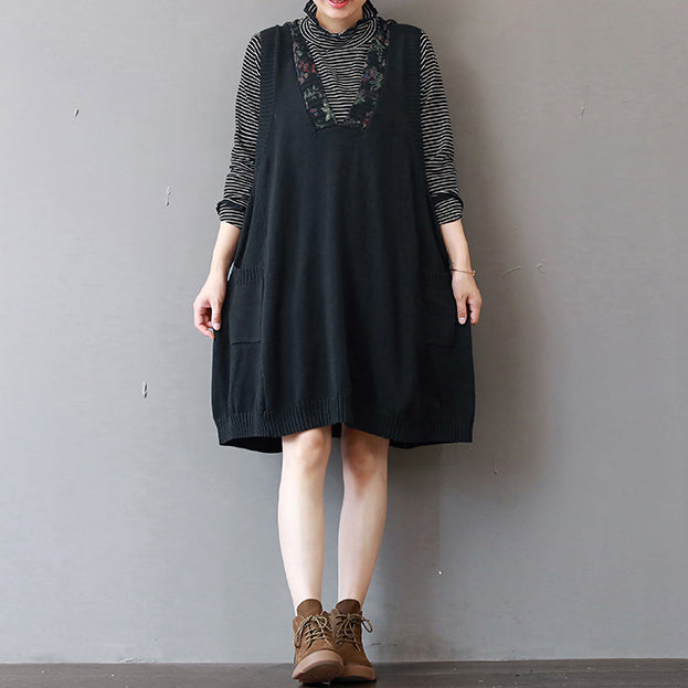 Boutique Black Pure Cotton Dresses Holiday Dresses Hooded Sleeveless Cotton Clothing Dresses