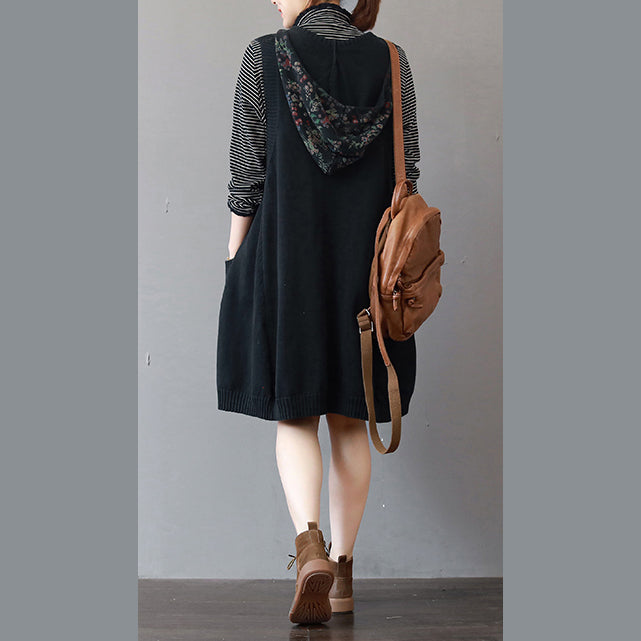 Boutique Black Pure Cotton Dresses Holiday Dresses Hooded Sleeveless Cotton Clothing Dresses