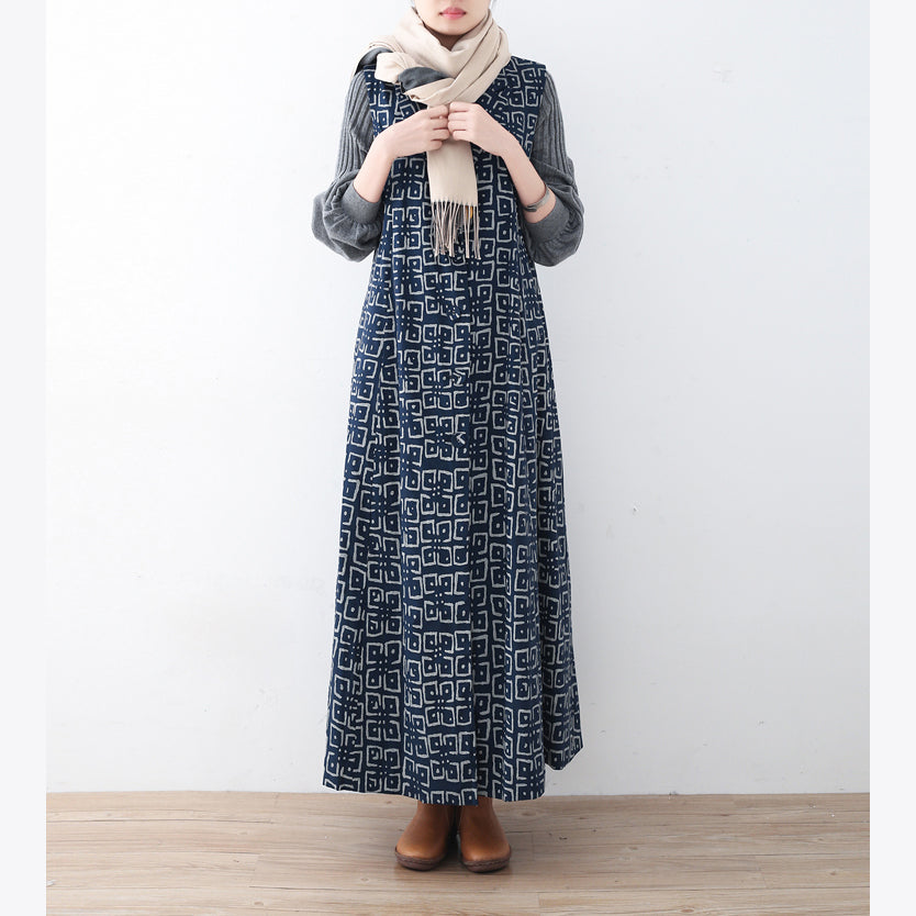Boutique Black Cotton Polyester Coat Prints Outwear Sleeveless Maxi Coat