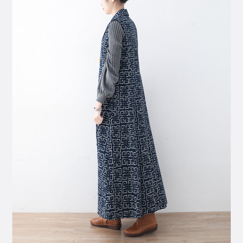 Boutique Black Cotton Polyester Coat Prints Outwear Sleeveless Maxi Coat