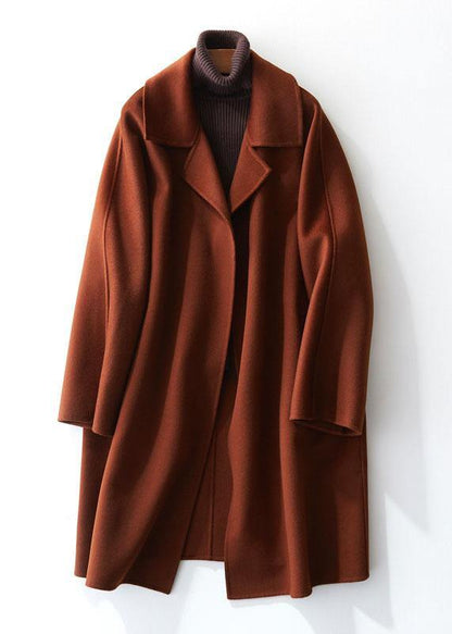 Boutique Brown Woolen Coat Jackets & Coats Straight Coat Lapel Collar