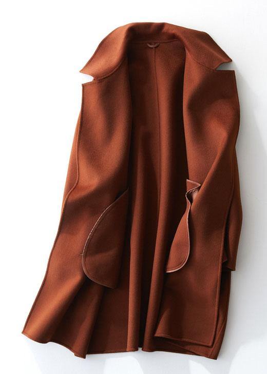 Boutique Brown Woolen Coat Jackets & Coats Straight Coat Lapel Collar