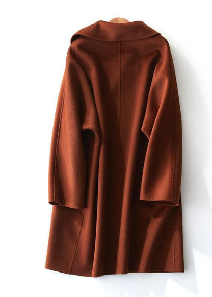 Boutique Brown Woolen Coat Jackets & Coats Straight Coat Lapel Collar