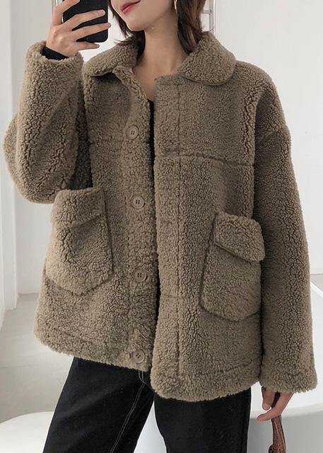 Boutique Brown Wool Overcoat Medium Length Jackets Winter Coats Lapel Collar