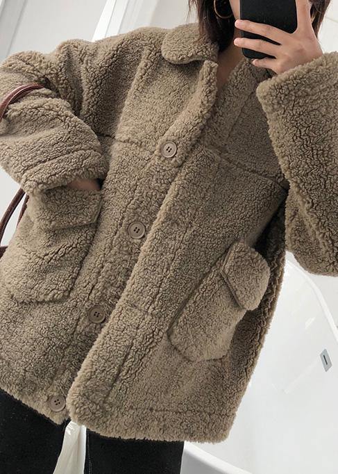 Boutique Brown Wool Overcoat Medium Length Jackets Winter Coats Lapel Collar