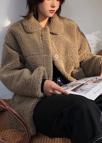 Boutique Brown Wool Overcoat Medium Length Jackets Winter Coats Lapel Collar