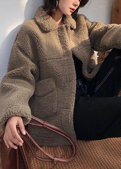 Boutique Brown Wool Overcoat Medium Length Jackets Winter Coats Lapel Collar