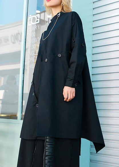 Boutique Medium Length Stand Collar Coats Black Asymmetric Coats