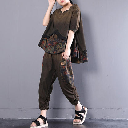 Boutique Cotton Blouses Oversize Retro Summer Loose Suits