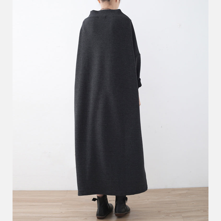 Boutique Dark Gray Linen Dresses Lack Patchwork Traveling Dress Asymmetrical Maxi Dresses