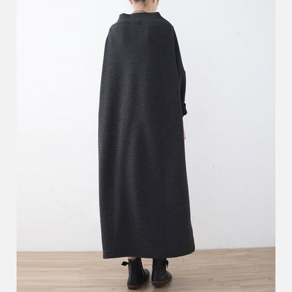 Boutique Dark Gray Linen Dresses Lack Patchwork Traveling Dress Asymmetrical Maxi Dresses