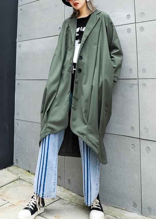 Boutique Gray Green Coats Oversize Maxi Coat Notched Pockets Asymmetric Outwear