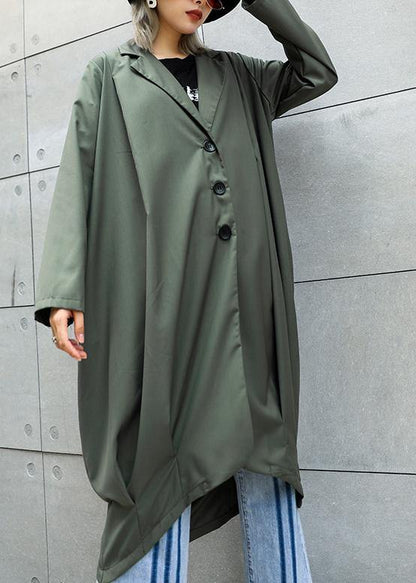 Boutique Gray Green Coats Oversize Maxi Coat Notched Pockets Asymmetric Outwear