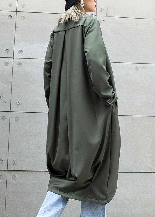 Boutique Gray Green Coats Oversize Maxi Coat Notched Pockets Asymmetric Outwear