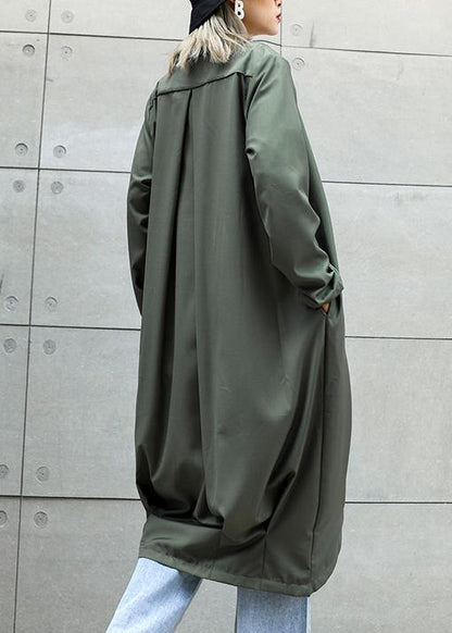 Boutique Gray Green Coats Oversize Maxi Coat Notched Pockets Asymmetric Outwear