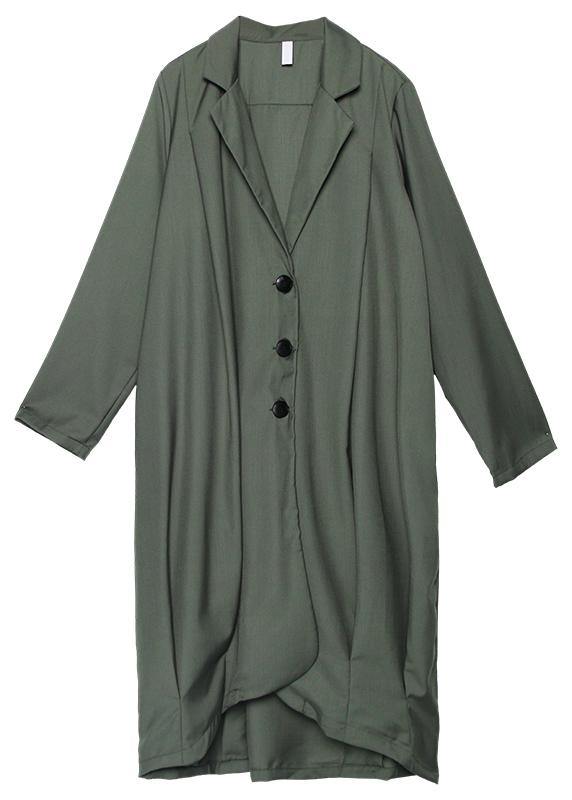Boutique Gray Green Coats Oversize Maxi Coat Notched Pockets Asymmetric Outwear