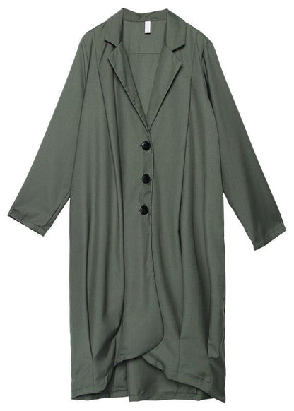 Boutique Gray Green Coats Oversize Maxi Coat Notched Pockets Asymmetric Outwear