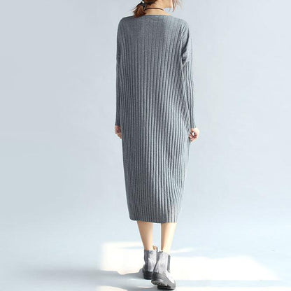 Boutique Gray Sweater Dresses Oversized O Neck Winter Dress Long Sleeve Pullover Sweater