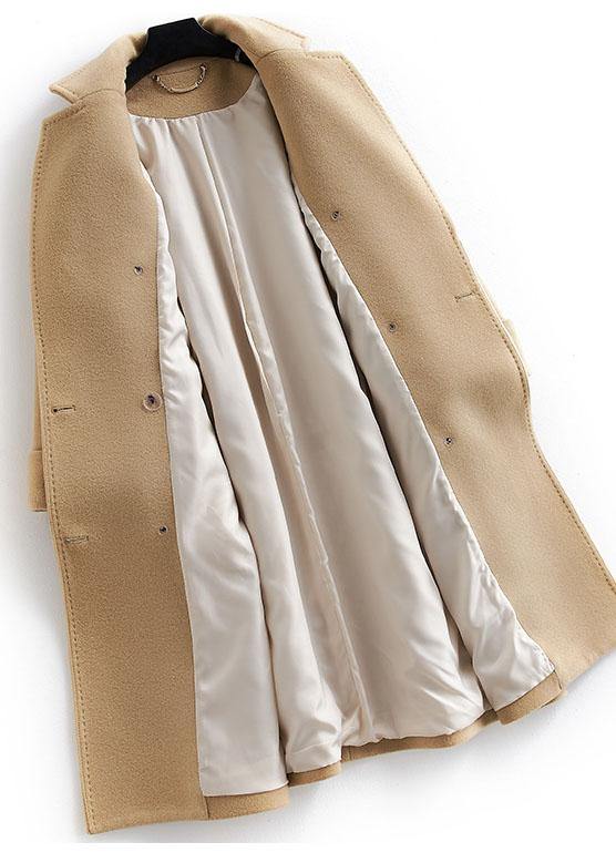 Boutique Khaki Woolen Coat Long Coat Double Breast Woolen Notched Outwear