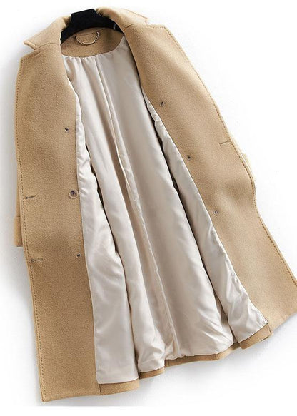 Boutique Khaki Woolen Coat Long Coat Double Breast Woolen Notched Outwear