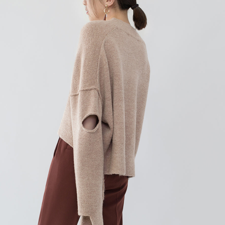 Boutique Khaki Cozy Sweater V Neck Knitted Tops Fine Asymmetrical Design Top