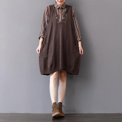 Boutique Khaki Knit Dress Fall Sleeveless Winter Dresses Hooded Spring Dresses