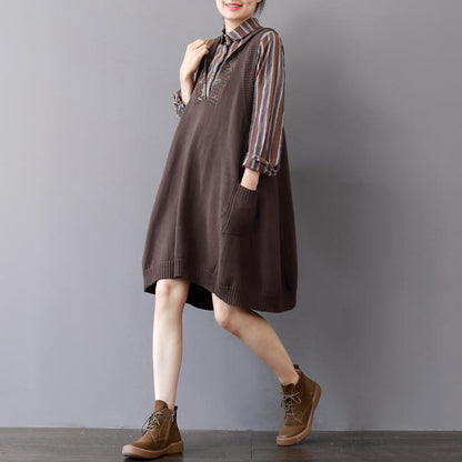 Boutique Khaki Knit Dress Fall Sleeveless Winter Dresses Hooded Spring Dresses
