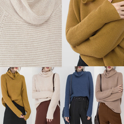 Boutique Khaki Knit Sweaters High Neck Sweaters Fine Baggy Top