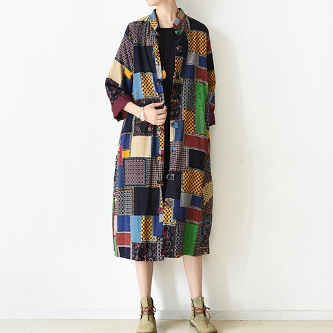 Boutique Multi Color Patchwork Coat O Neck Cardigans Boutique Batwing Sleeve Long Jackets
