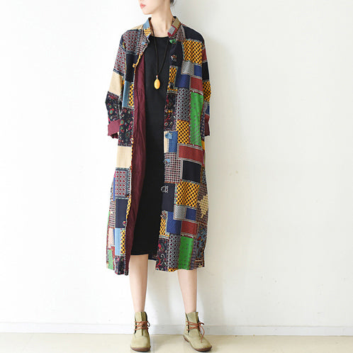 Boutique Multi Color Patchwork Coat O Neck Cardigans Boutique Batwing Sleeve Long Jackets