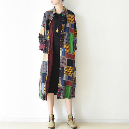 Boutique Multi Color Patchwork Coat O Neck Cardigans Boutique Batwing Sleeve Long Jackets
