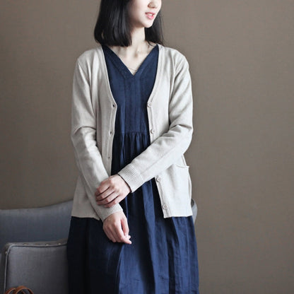Boutique Nude Cozy Sweater Loose Fitting Knitted Blouses New V Neck Fall Blouse Cardigan