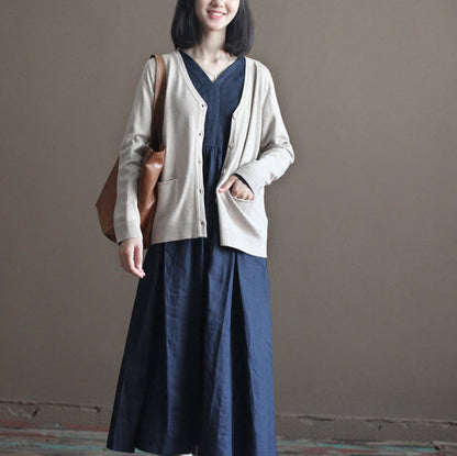 Boutique Nude Cozy Sweater Loose Fitting Knitted Blouses New V Neck Fall Blouse Cardigan