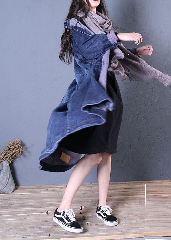 Boutique Oversize Long Fall Denim Blue Patchwork Button Down Coats