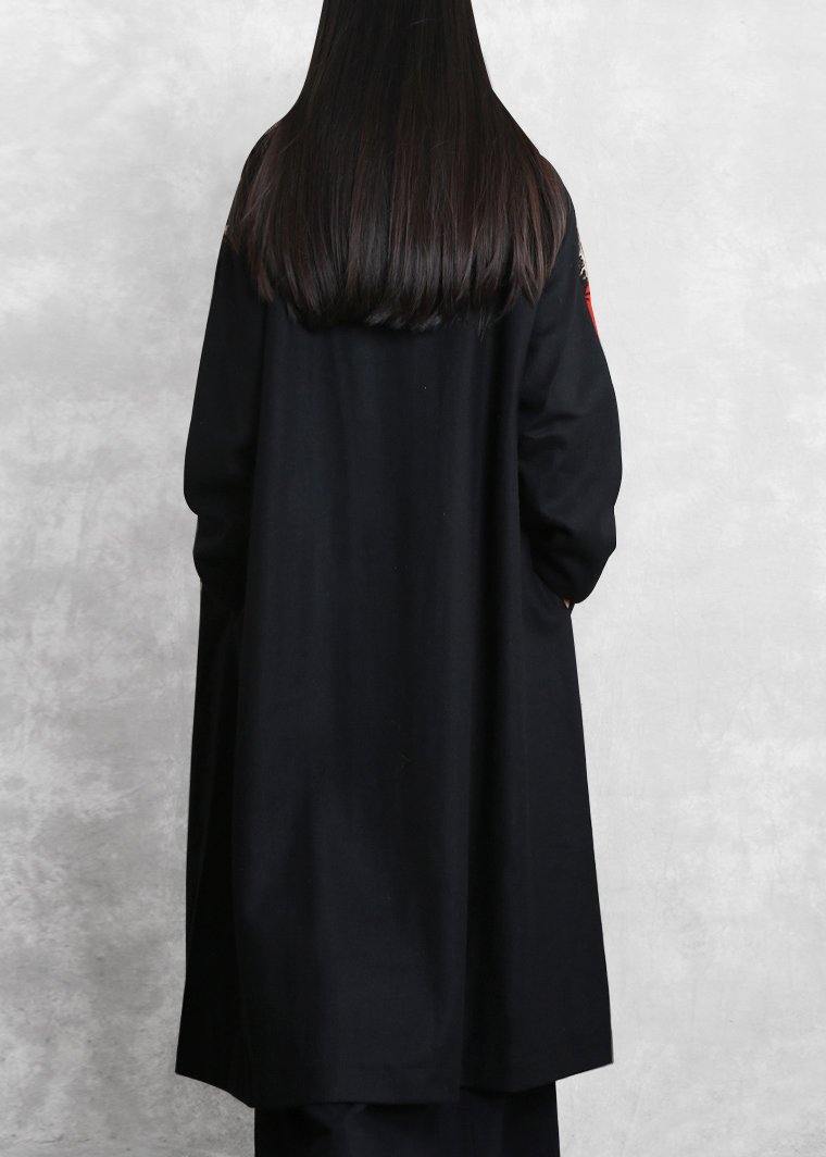 Boutique Oversized Long Jackets Coat Black Plaid Hooded Patchwork Woolen Overcoat