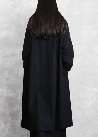 Boutique Oversized Long Jackets Coat Black Plaid Hooded Patchwork Woolen Overcoat