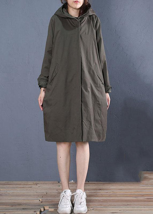 Boutique Oversized Mid-length Coats Fall Coat Gray Green Hooded Zippered Coat