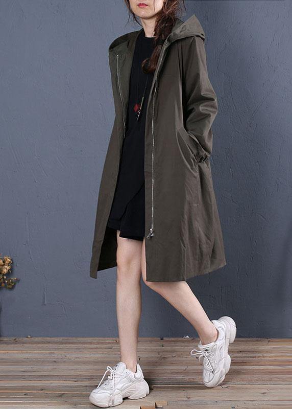 Boutique Oversized Mid-length Coats Fall Coat Gray Green Hooded Zippered Coat