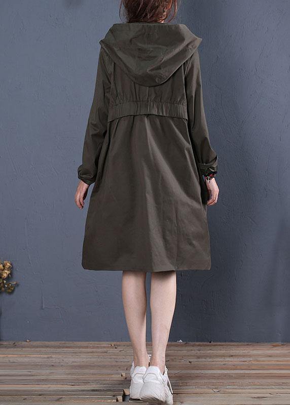Boutique Oversized Mid-length Coats Fall Coat Gray Green Hooded Zippered Coat