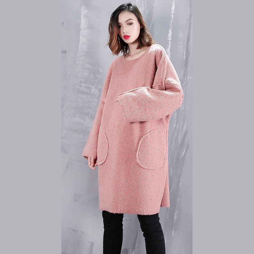 boutique pink blouse trendy plus size O neck traveling clothing fine pockets clothing tops
