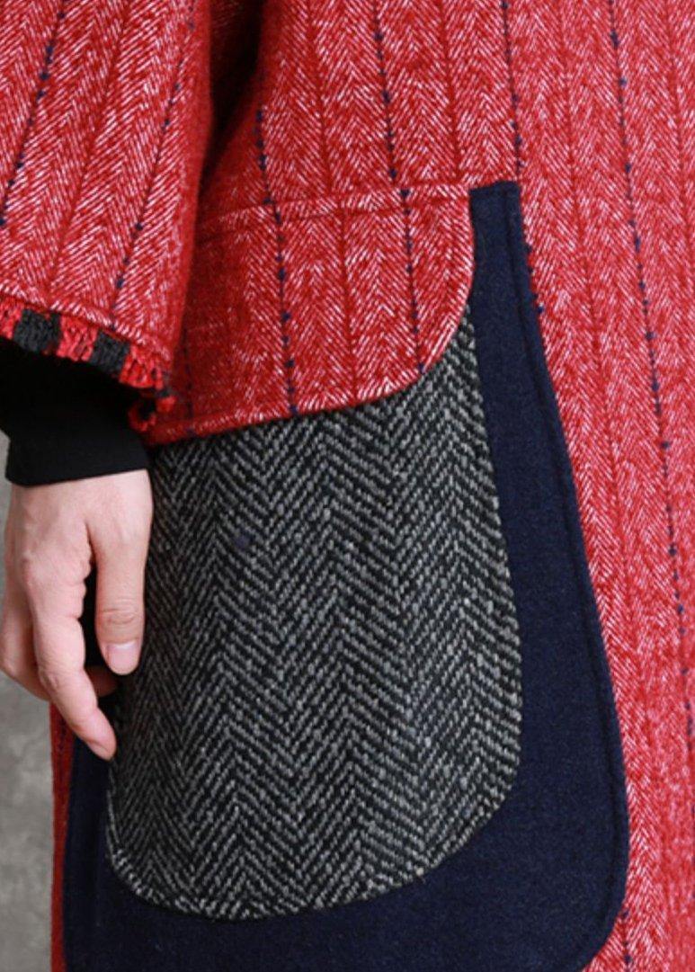 Boutique Jackets & Coats Outwear Red Striped O Neck Pockets Woolen Outwear