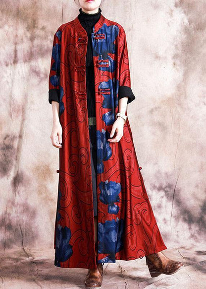 Boutique Winter Coat Fall Coats Black Patchwork Green Print Chinese Button Coat for Woman