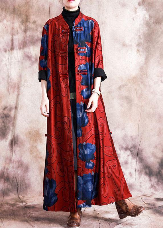 Boutique Winter Coat Fall Coats Black Patchwork Green Print Chinese Button Coat for Woman