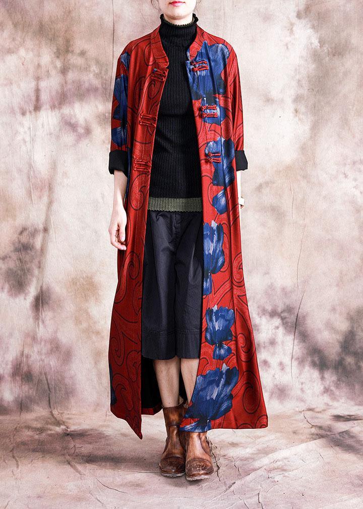 Boutique Winter Coat Fall Coats Black Patchwork Green Print Chinese Button Coat for Woman