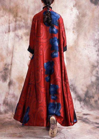 Boutique Winter Coat Fall Coats Black Patchwork Green Print Chinese Button Coat for Woman