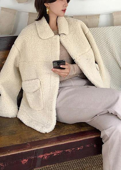 Boutique Clothing Jackets & Coats Big Pockets Coats Nude Lapel Collar Woolen Overcoat